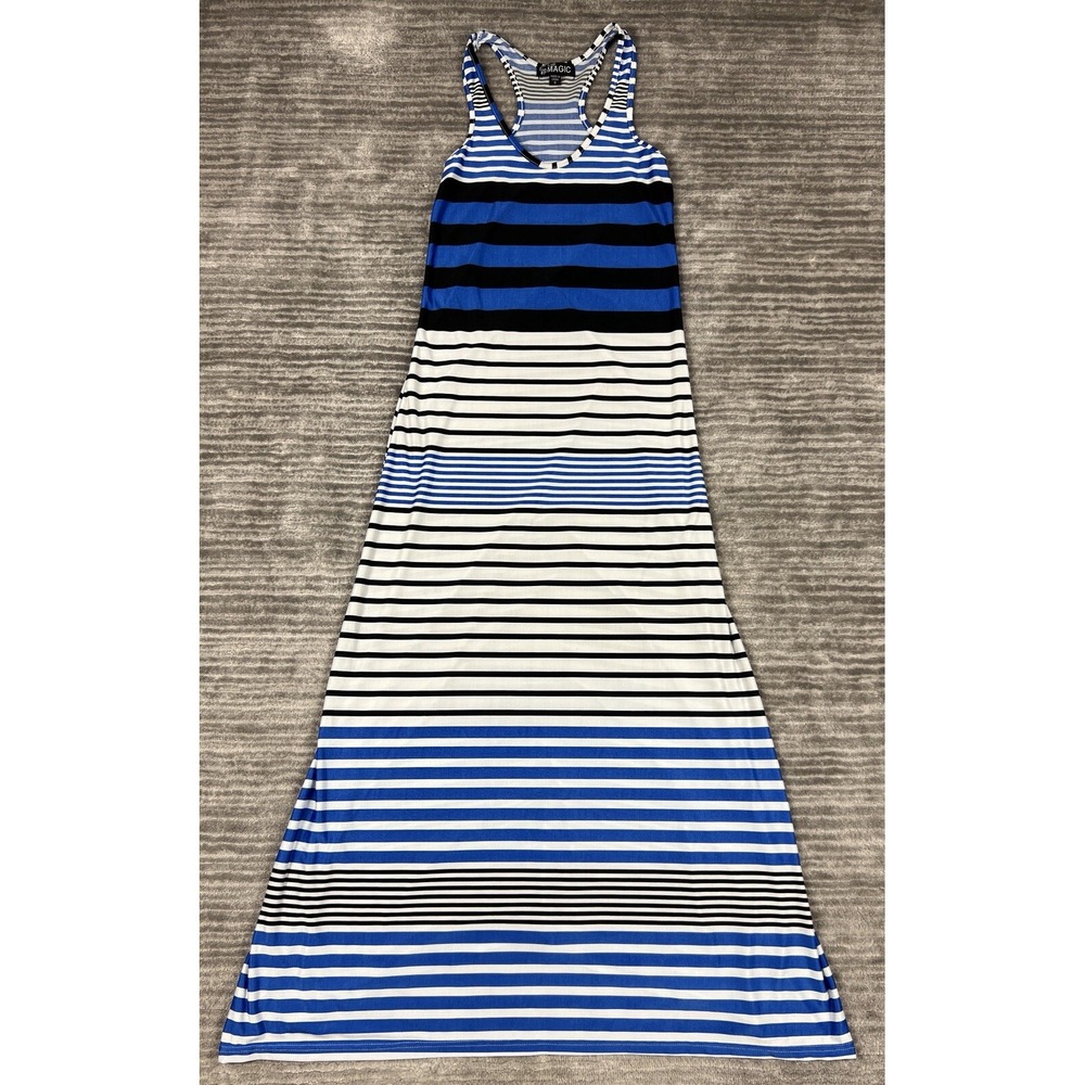 Magic Dress Womens Small Blue Stripe Long Maxi Sleeveless Tank Polyester Blend